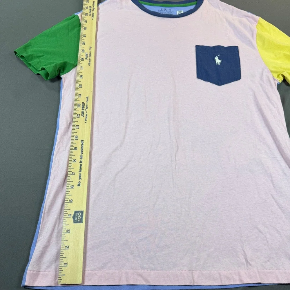 Polo Ralph Lauren Mens Classic‎ Fit Colorblock Pocket T-Shirt Pink Blue Small